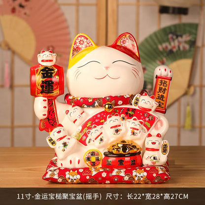 11 Inch Ceramic Beckoning Cat Waving Hand