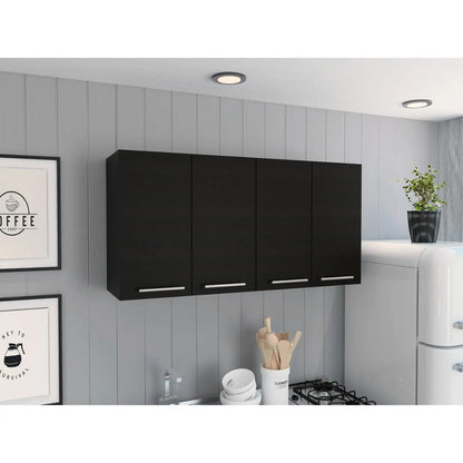 120 Wall Cabinet, Four Doors, Two Cabinets, Two Shelves Black