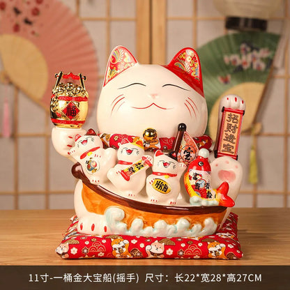 11 Inch Ceramic Beckoning Cat Waving Hand