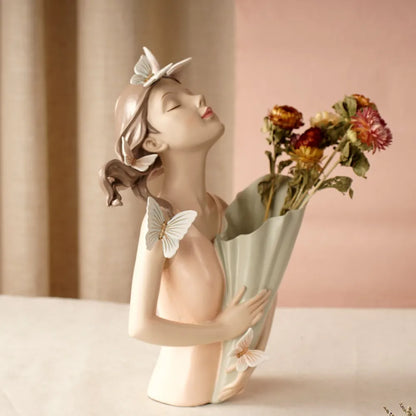 30cm Butterfly and Girl Vase Handmade Modern Art Figurines