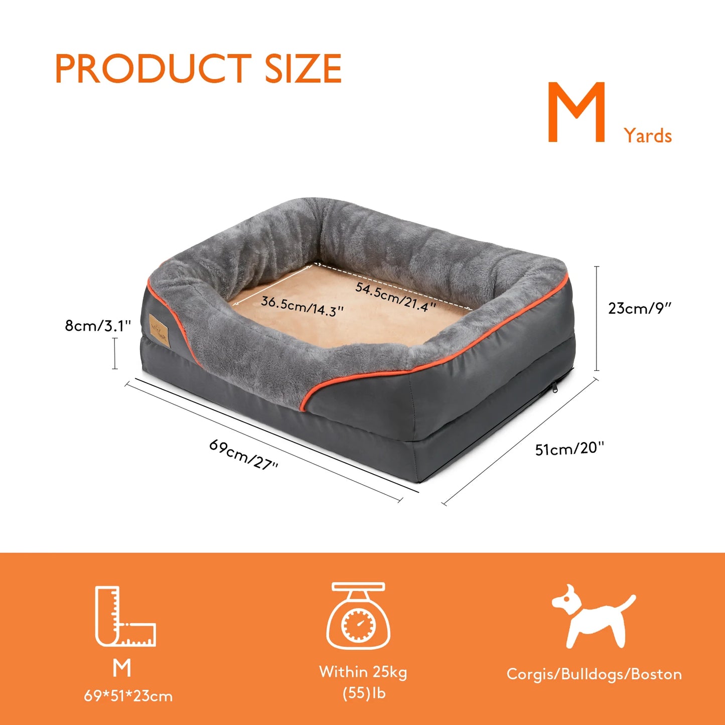 XL Dog Bed Super Soft Orthopedic Foam Cotton-padded Bolster