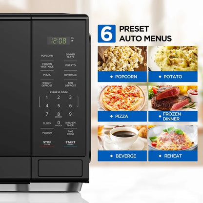 1000W Countertop Microwave Oven 1.1 Cu Ft with 10 Power Levels One Touch Cooking Safety Lock Express Cook Defrost LED Display