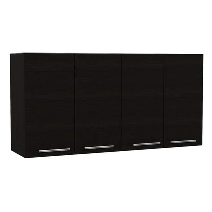 120 Wall Cabinet, Four Doors, Two Cabinets, Two Shelves Black