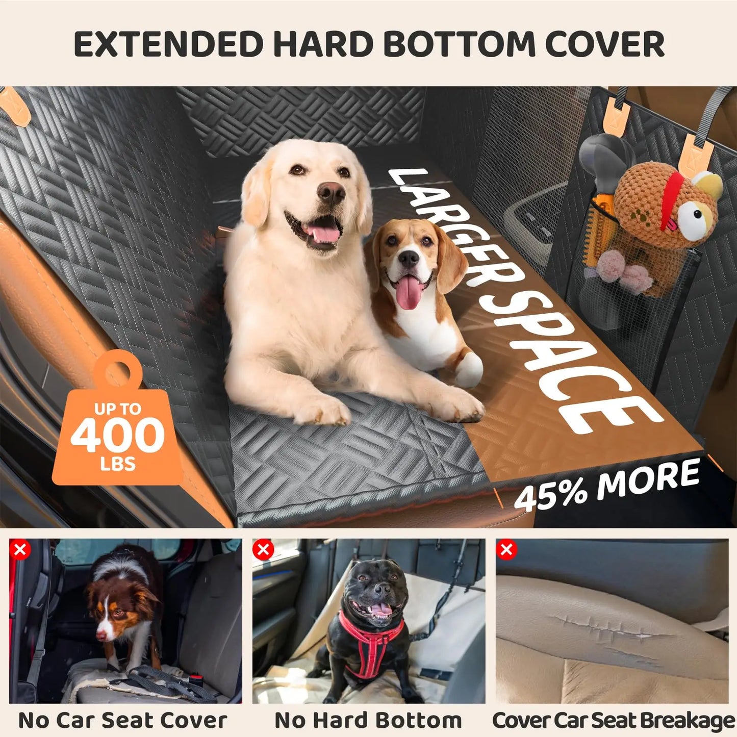 Car Rear Seat Dog Seat Cover, Hard Bottom.