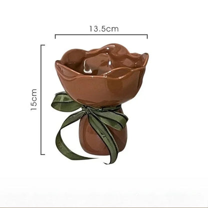 Ceramic Vase Rose Flower Shaped Vase Desk