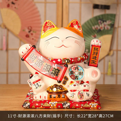 11 Inch Ceramic Beckoning Cat Waving Hand