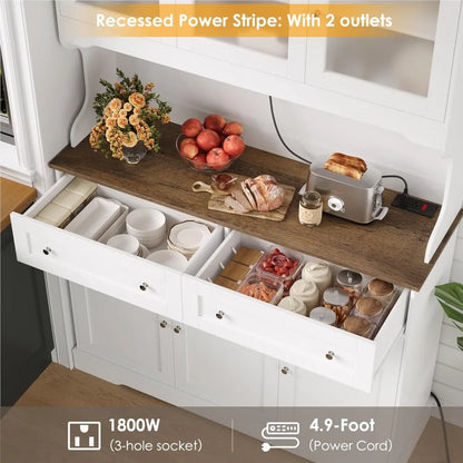 71.9"Kitchen Pantry Cabinet, W/Outlets, Farmhouse Kitchen Pantry