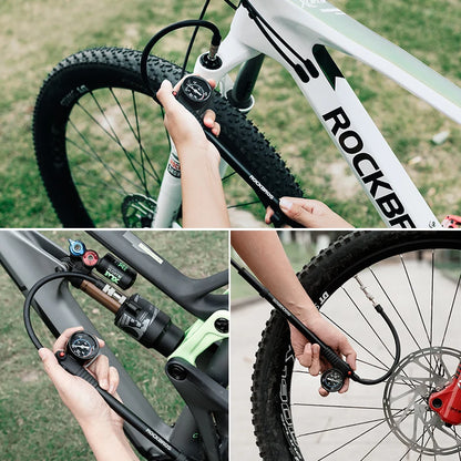 Rockbros Bike Air Pump Portable High-pressure Fork Pump Gauge Fork Rear Suspension Shock Absorber MTB Road Bicycle Accessories