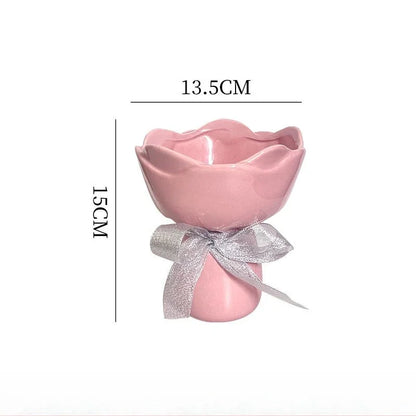 Ceramic Vase Rose Flower Shaped Vase Desk