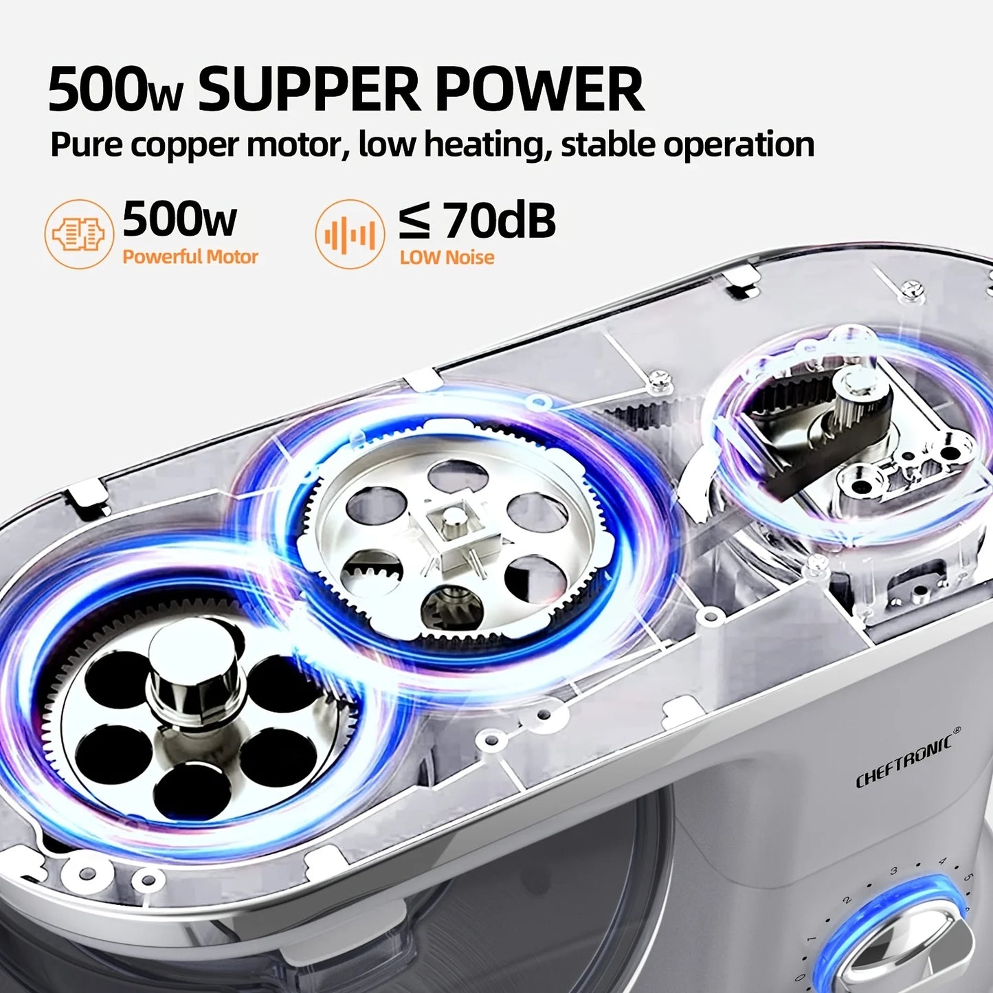 Stand Mixer, 5.5QT Tilt-Head - 500W 6+P Speed, US Plug