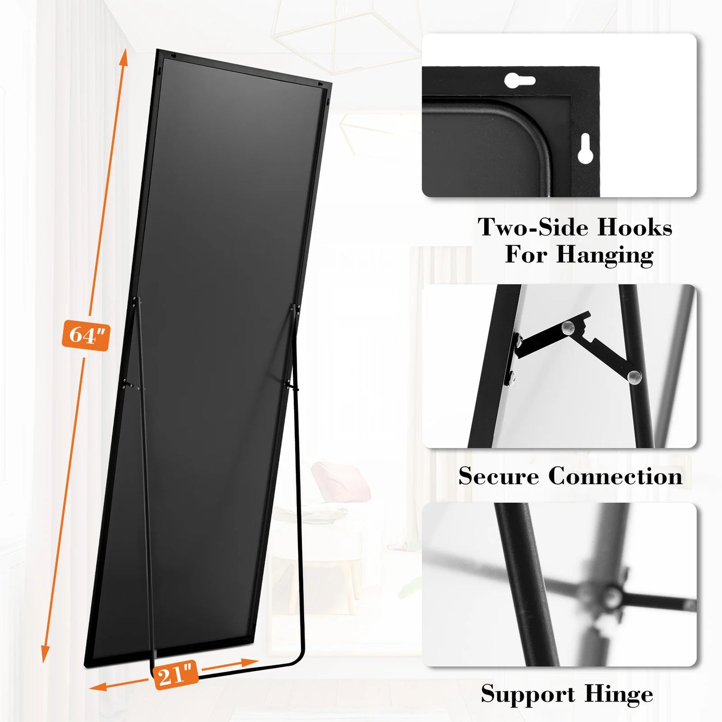 JHK 64"x21" Full Body Wall Mirror Standing Hanging or Leaning.