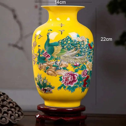 Ceramics Yellow Vase Living Room Decoration Arrangement