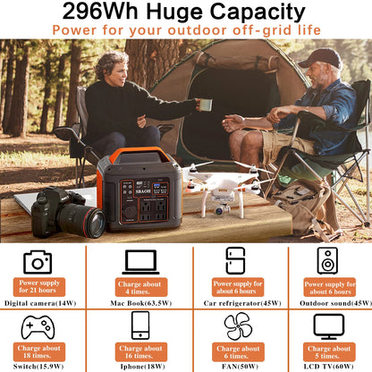 Portable Power Station, 300W 296Wh Solar Generator Lithium Battery B