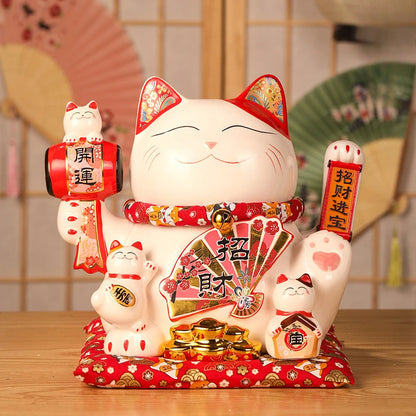 11 Inch Ceramic Beckoning Cat Waving Hand