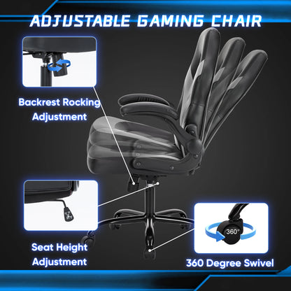 JHK Ergonomic Adjustable PU Leather Chair Flip-up Armrest