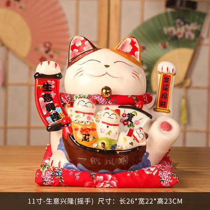 11 Inch Ceramic Beckoning Cat Waving Hand